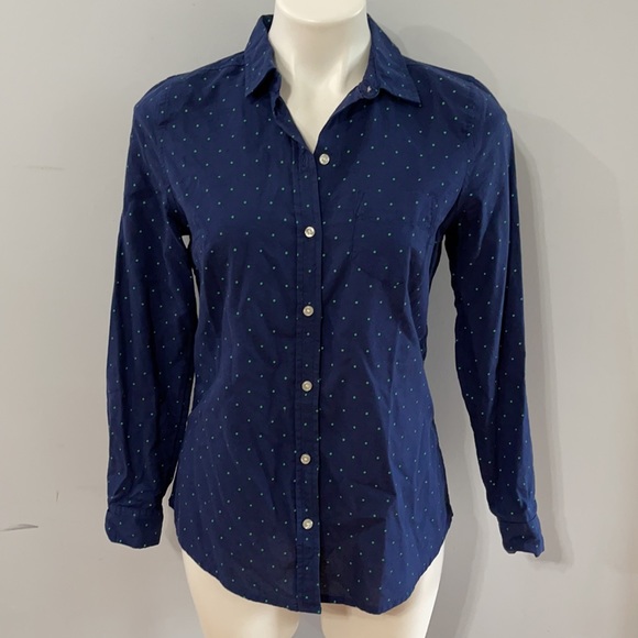 Old Navy Button Down Blue Shirt Green Polka Dot - Picture 10 of 10